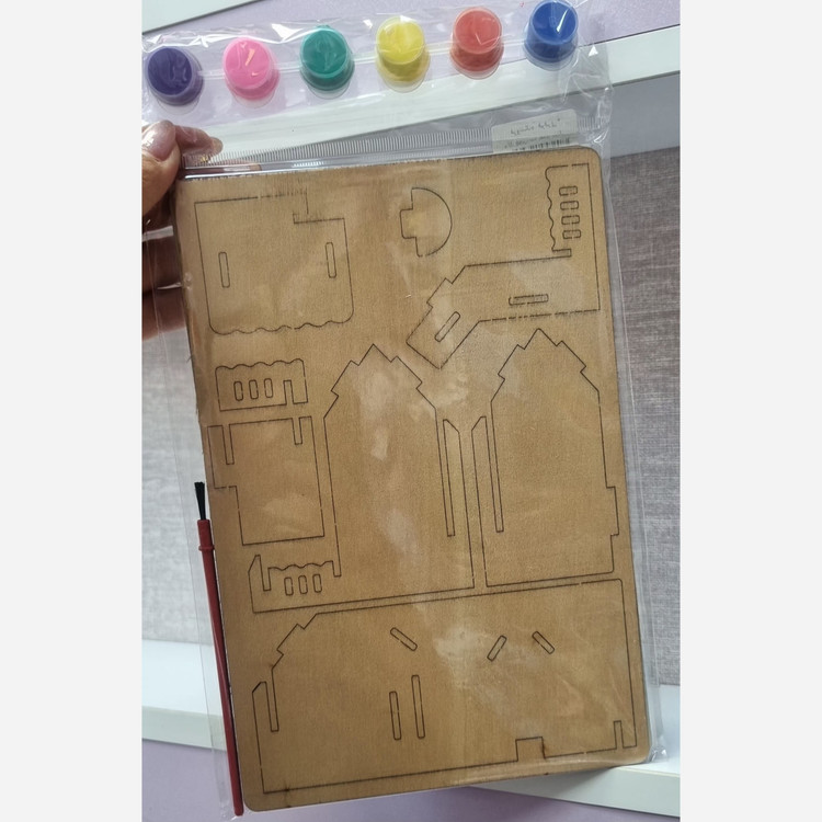 پازل چوبی سه بعدی طرح کلبه بنفش